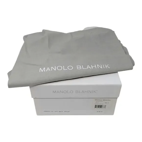 Manolo Blahnik Okkato Jeweled Buckle Crepe de Chine Low Heel Pump Navy 39.5 | 9 - Picture 11 of 12